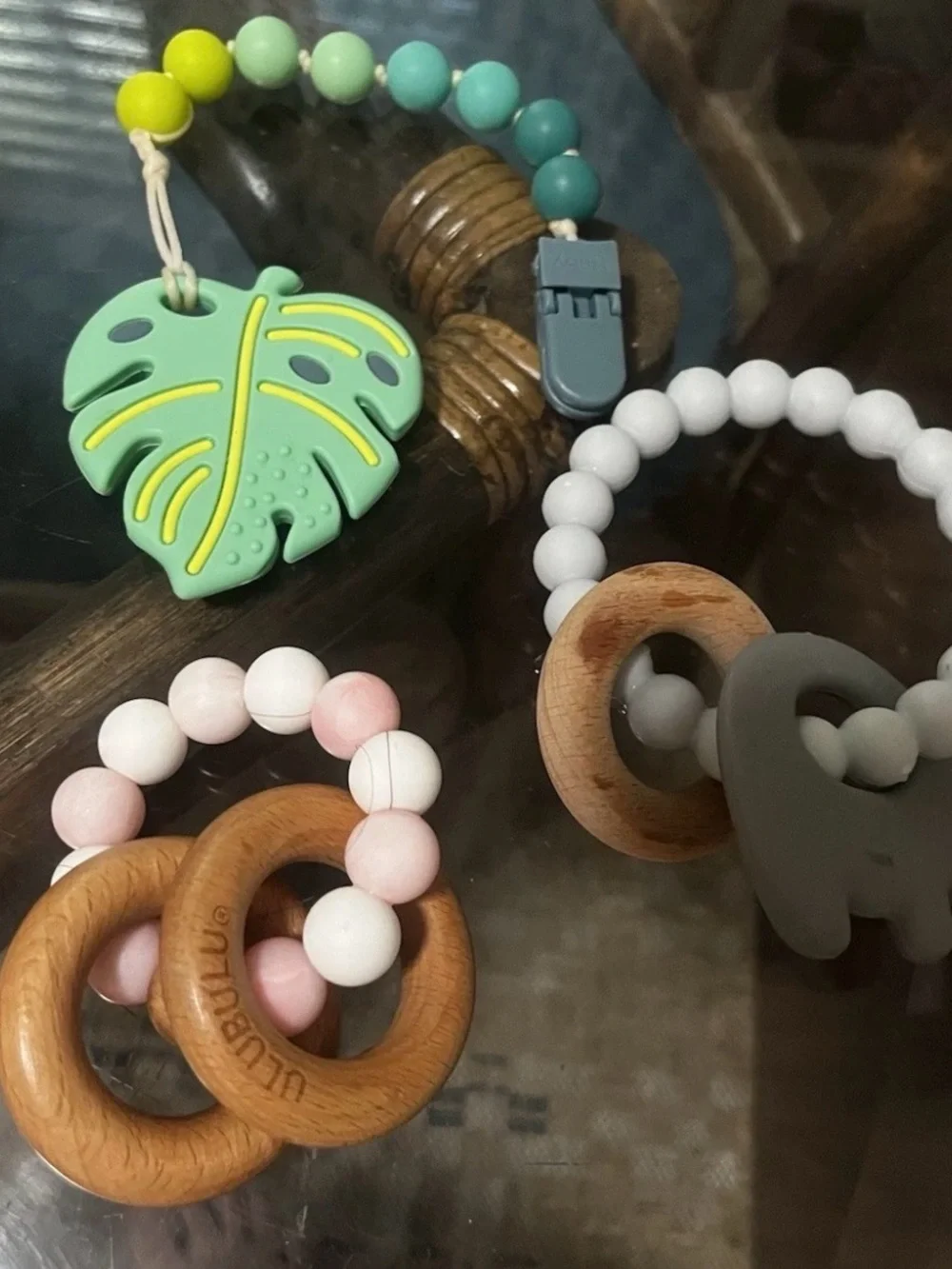 Ulubulu Silicone & Wood Teether Rings And Teething Pacifier